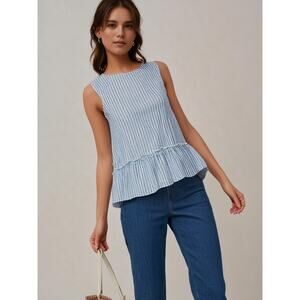 Beach Lunch Lounge Women's Ruffle Hem Striped Sleeveless Top Sz Large Breathable